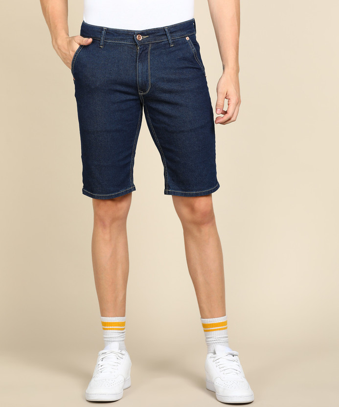 Spykar Solid Men Dark Blue Denim Shorts 