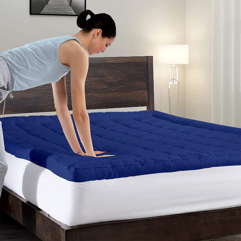 Comfowell 1 inch (2.54 cm) Double Size Microfibre Stretchable, Waterproof Mattress Topper(180 cm x 180 cm, Blue)