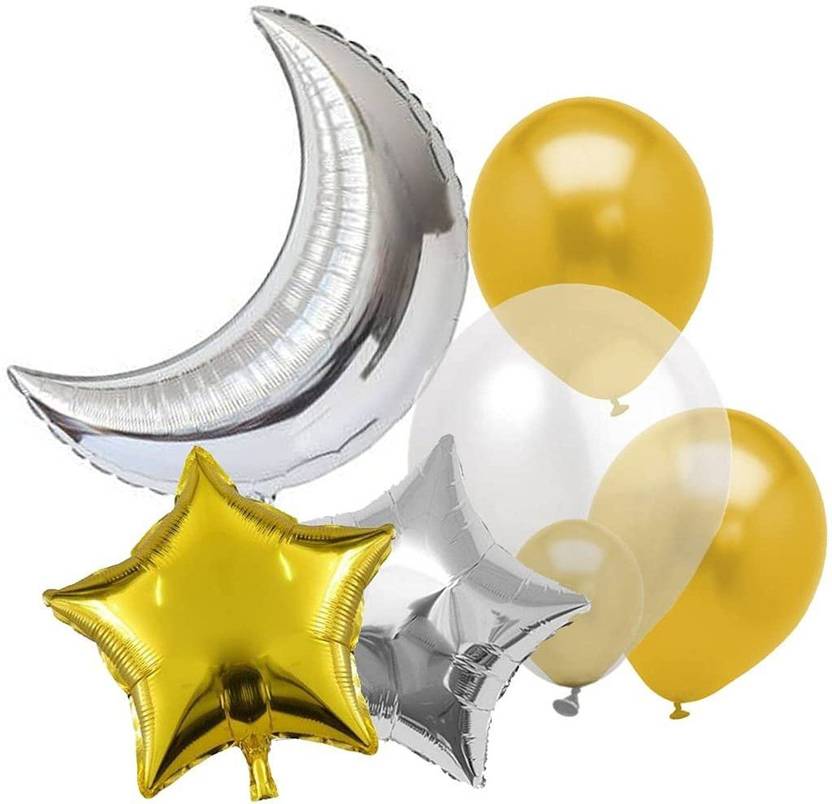 PopTheParty Solid Silver Moon Shaped Foil Balloons Gold