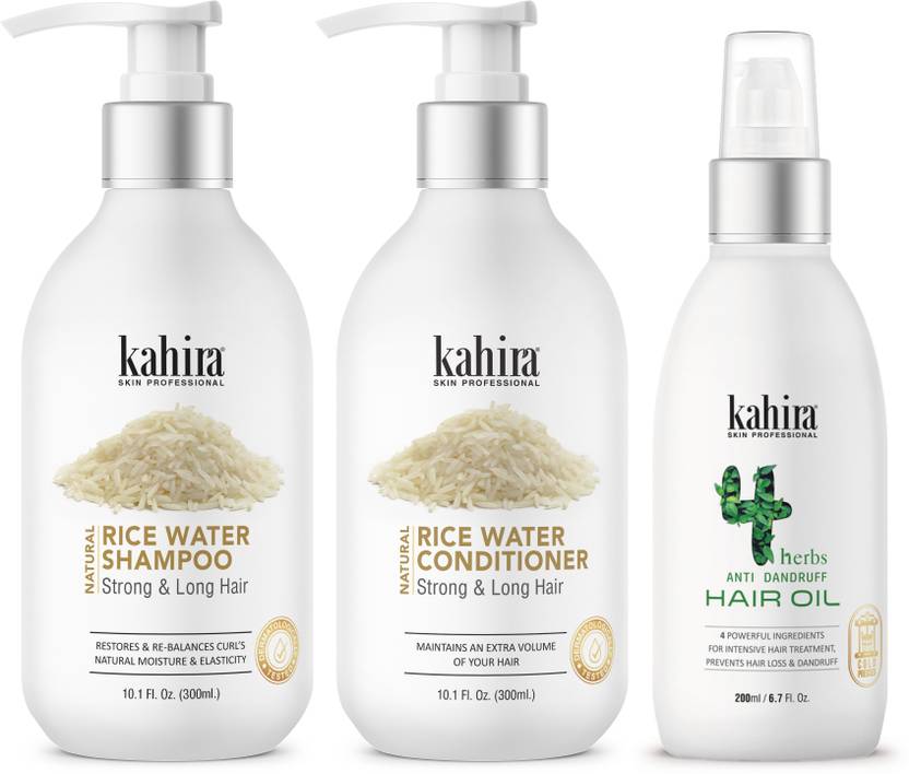 Kahira Natural Rice Water Shampoo + Conditioner And 4 Herbs hair oil