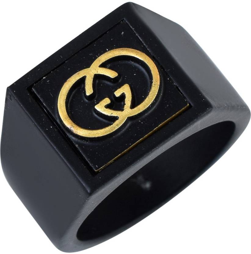 RN Black Brass Satin Finish Laminated Gold Plated Gucci Logo Design Free  Sing Finger Ring for Men and boys Brass Ring Price in India - Buy RN Black  Brass Satin Finish Laminated
