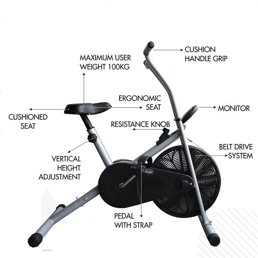 IRIS Air bike with Fixed Handles for home gym use Upright Stationary Exercise Bike(Black, Grey)