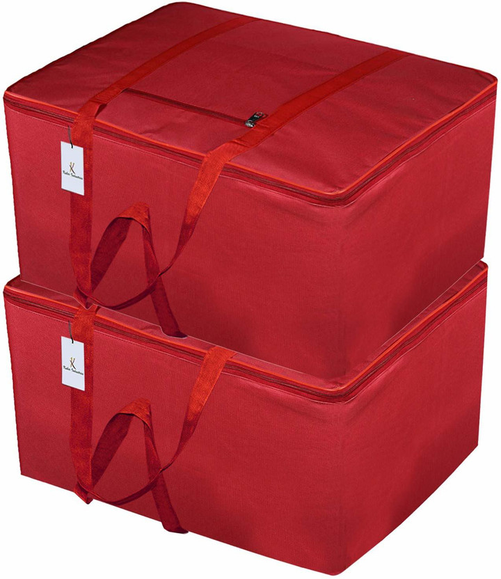 KUBER INDUSTRIES Designer Small Size Foldable Travel Duffle Bag, Underbed Storage Bag, Wardrobe organizer, Cloth Bag,Hospital Bag, Weekender Bag, Overnight Bag, Carry On Bag, Luggage And Sports Duffle Bag (Red)-Pack of 2 F_26_KUBMART016803(Red)