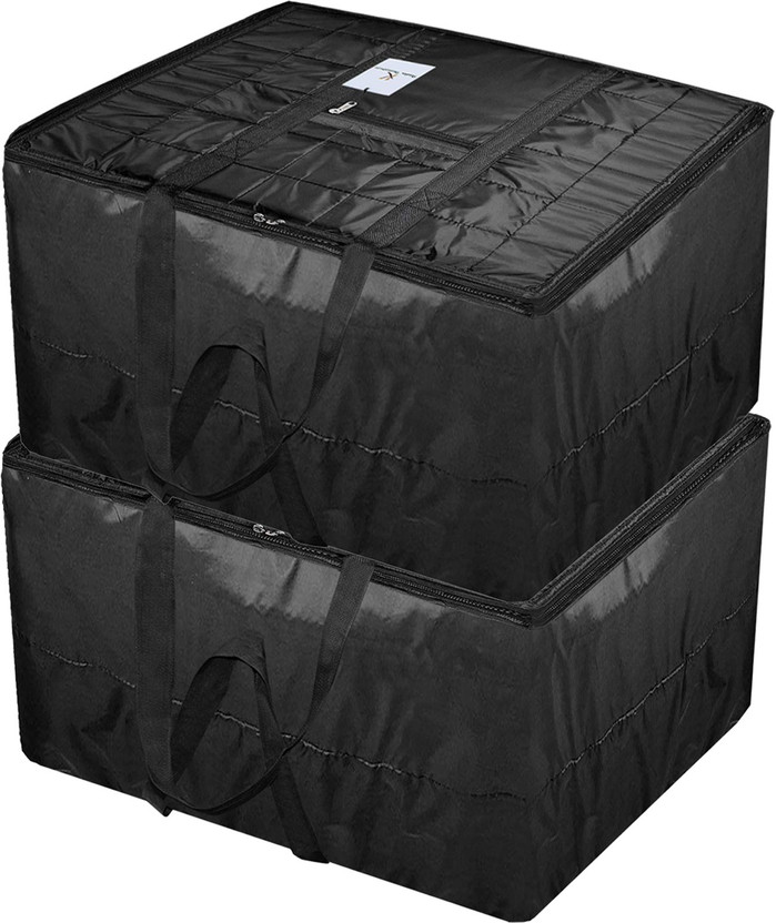KUBER INDUSTRIES Designer Small Size Foldable Travel Duffle Bag, Underbed Storage Bag, Wardrobe organizer, Cloth Bag,Hospital Bag, Weekender Bag, Overnight Bag, Carry On Bag, Luggage And Sports Duffle Bag (Black)-Pack of 2 F_26_KUUBMART017084(Black)