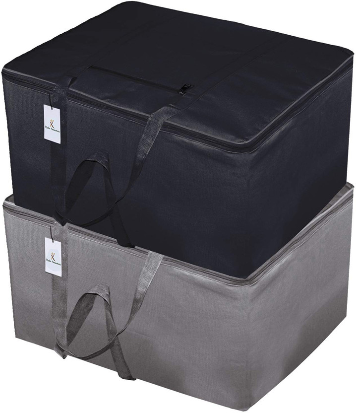 KUBER INDUSTRIES Designer Small Size Foldable Travel Duffle Bag, Underbed Storage Bag, Wardrobe organizer, Cloth Bag,Hospital Bag, Weekender Bag, Overnight Bag, Carry On Bag, Luggage And Sports Duffle Bag (Black & Grey)-Pack of 2 F_26_KUBMART016809(Black & Grey)