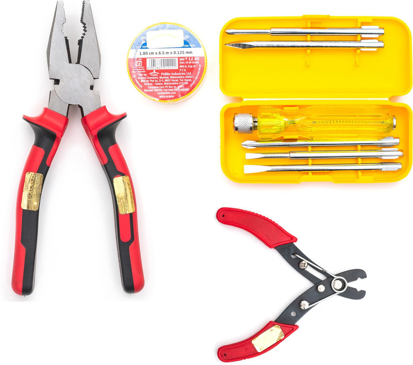 Globus 8" PLIER, 5 INCH WIRE STRIPPER, SCREWDRIVER SET/6 PCS WITH ELECTRIC PVC INSULATION TAPE. Hand Tool Kit(4 Tools)