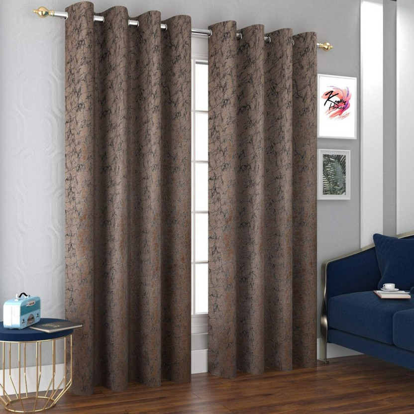 Kraftiq Homes 183 cm (6 ft) Window Velvet Room Darkening Curtain (Pack Of 2)(Brown, Printed)