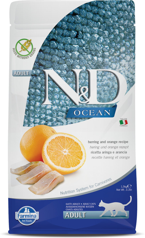 Farmina N&D Ocean - Herring & Orange - Cat Dry Food - Grain Free - Adult Orange Blossom 1.5 kg Dry Adult Cat Food