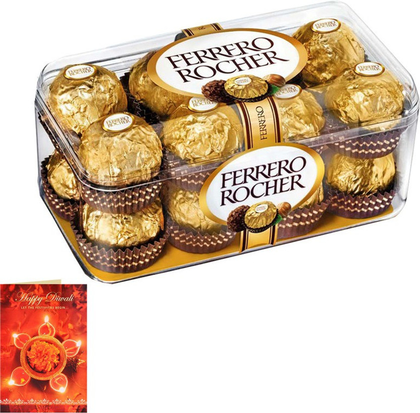 FERRERO ROCHER Diwali Gift Combo | Premium Chocolates With Diwali Card | 16pcs Chocolate Combo | New year and Diwali Gift Hamper Combo(16 Pieces Ferrero Rocher (200g), 1 Diwali Greeting Card)