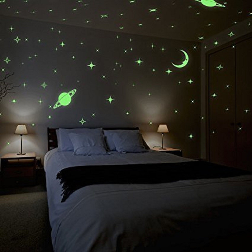 Flipkart SmartBuy 30 cm Glow in the Dark Galaxy of Stars with Moon Radium Night Wall Stickers for Kids (4 Sheet of Stickers) Glow in the Dark Sticker(Pack of 4)