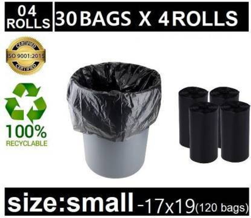 BRUZZLINE Biodegradable Garbage Bag - 17x19 Inch, 30 per set ,medium, Black, (Set of 4) Medium 6 L Garbage Bag  Pack Of 120(120Bag )