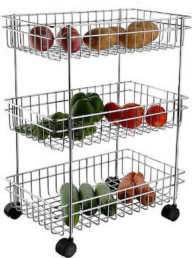 Shreeji Global Layer Stainless Steel Fruit And Vegetable Storage Stand shreeji-global-layer-stainless-steel-fruit-and-vegetable-storage-stand