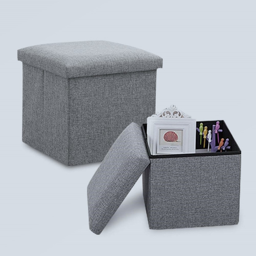 RAMBHAKTA Stools for Sitting in Living Room Storage Stools for Sitting Storage Box for Toys of Kids - Foldable Stool (38 x 38 x 38 cm) Living & Bedroom Stool(Grey, Pre-assembled)