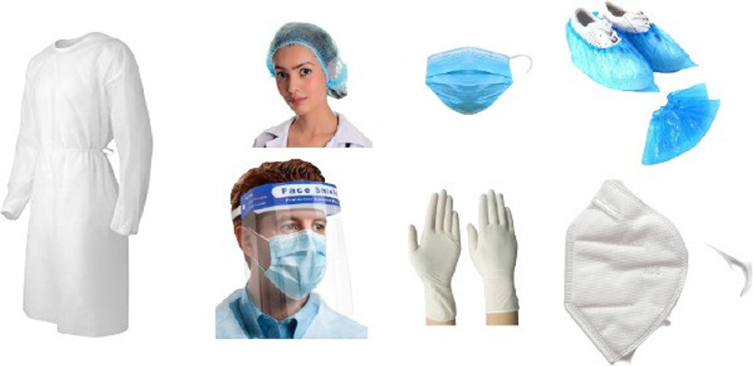 sky enterprise shop Sky- Disposable PPE Kit Coverall Gown, Hand Gloves, Face Shield, 3 PLY Face Mask, Shoe Cover and Head Cover (Blue) Set Kit Best Quality for Travelling and Personal Safety Kit Safety Jacket(White)