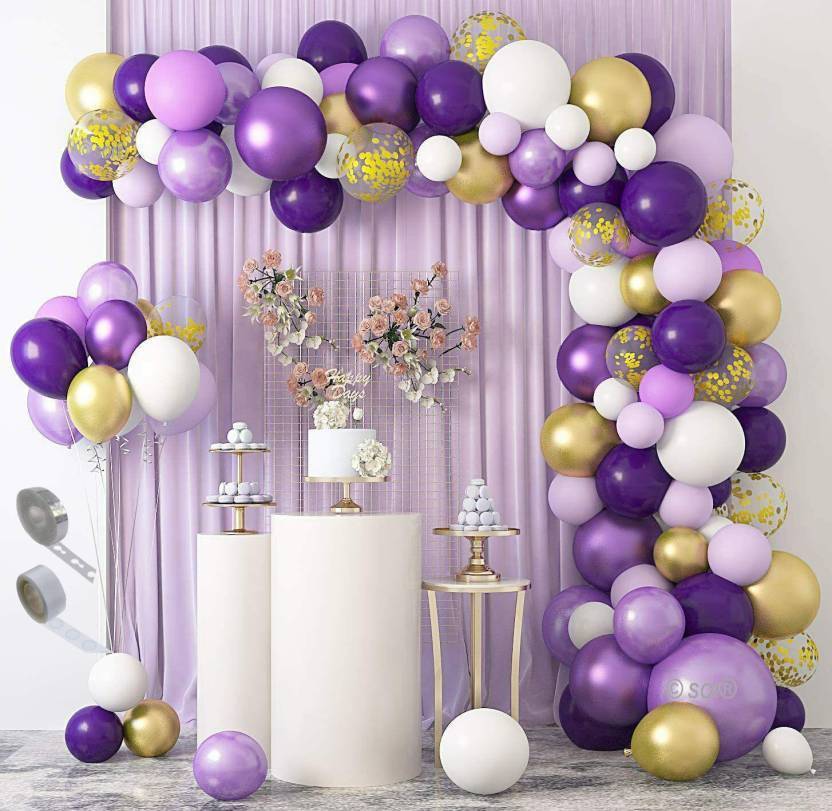 Magic Balloons Solid 92 Pcs Purple Gold White Balloon