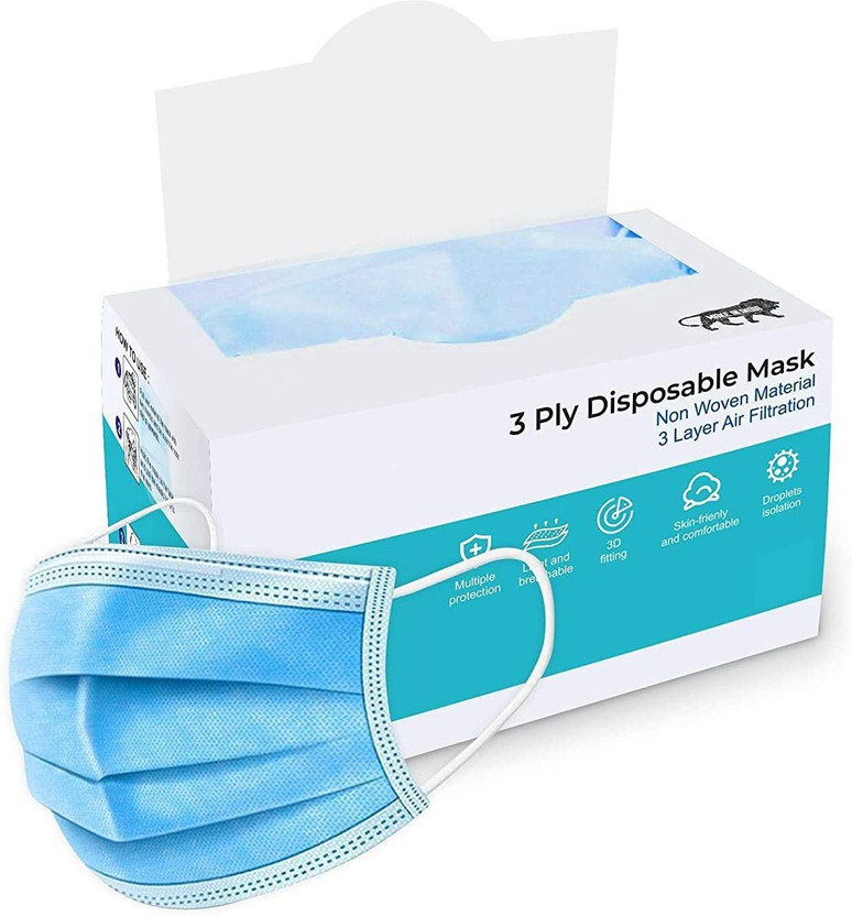 Vaghani 100 Units With Nose Pin Disposable Iso Mark 3 Ply Pharmaceutical Breathable Surgical Pollution Face Mask Respirator with 3 Layer For Men, Women, Kids 3 Ply Surgical Mask ( Piece) ( With Nose Pin ) Surgical Mask With Melt Blown Fabric Layer(Blue, Free Size, Pack of 100, 3 Ply)