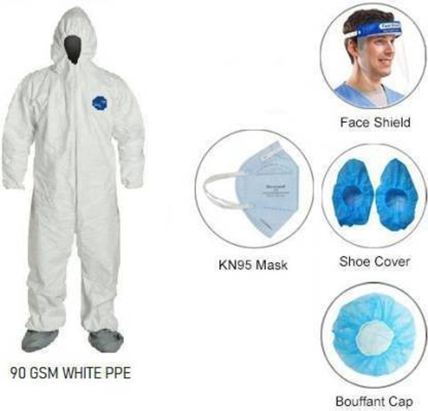 sky enterprise shop Sky-PPE Kit Pack of 1 Disposable and Reusable PPE KIT (Impermeable Surgical Gown/Overall, Gloves, Face Shield, 3ply Face mask, Shoe cover) Safety Jacket All Set Kit for Personal Protective PPE Kit Safety Jacket(White)