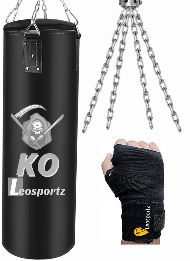 Leosportz punching bag Hanging Bag(Unfilled Punching Bag 4 FEET With Hand Wrap MMA Kickboxing Thai, 48 inch)