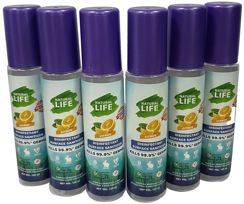 Natural Life FDA Approved Disinfectant Surface Sanitizer, Multi-Surface, Germs Protection- 125ml x 5 (Pack of 5) (Buy 5 and Get 1 Free)(750 ml)