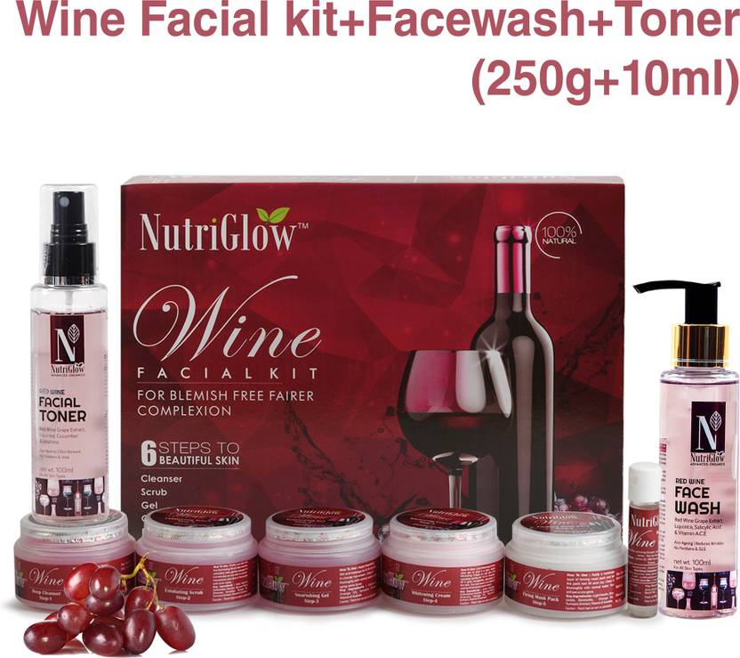 NutriGlow Beauty Combo of 3 Wine Facial Kit (250gm)Red Wine Face Wash