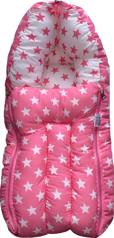 Kid's Charm Kid’s Charm Milky Star 3 in 1 Baby's Cotton Bed Cum Carry Bed Printed Baby Sleeping Bag-Baby Bed-Infant Portable Bassinet-Nest for Co-Sleeping Unisex Baby Bedding for New Born 0-6 Months Old (Pink) 3 in 1 Carry Bed with Carry Bag Luxury Crib(Fabric, Pink)