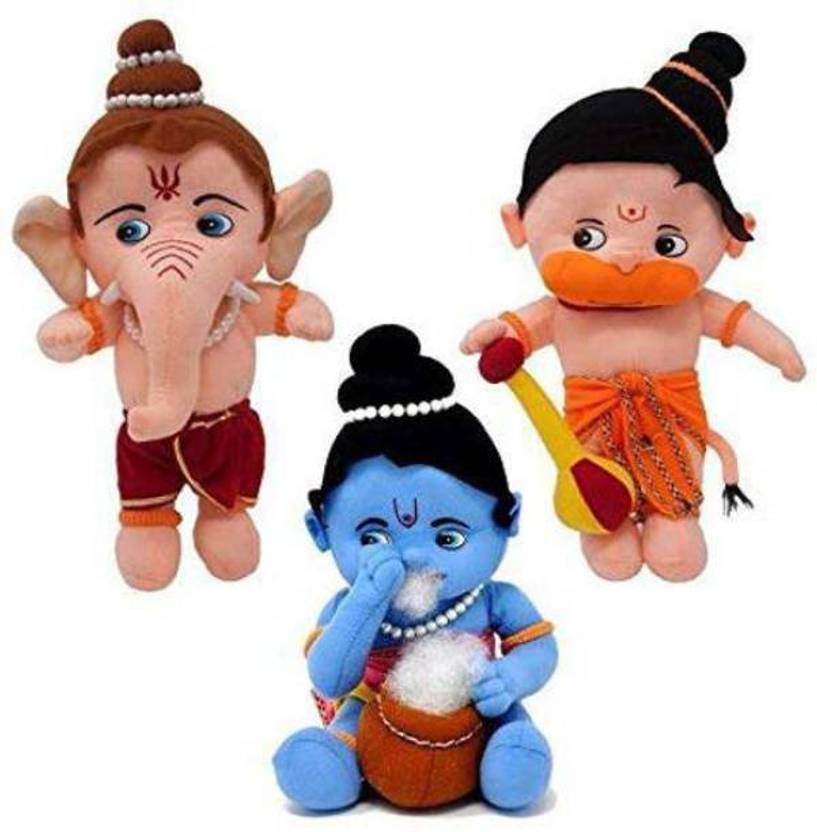 MK Enterprises Soft Lovable Hugable Combo Ganesha, Lord Krishna And