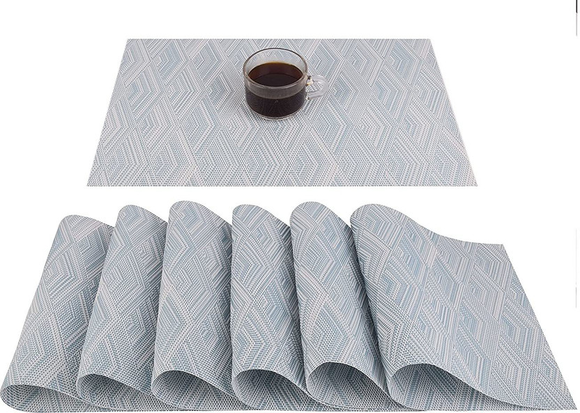 Lucacci Rectangular Pack of 6 Table Placemat(Light Blue, PVC)