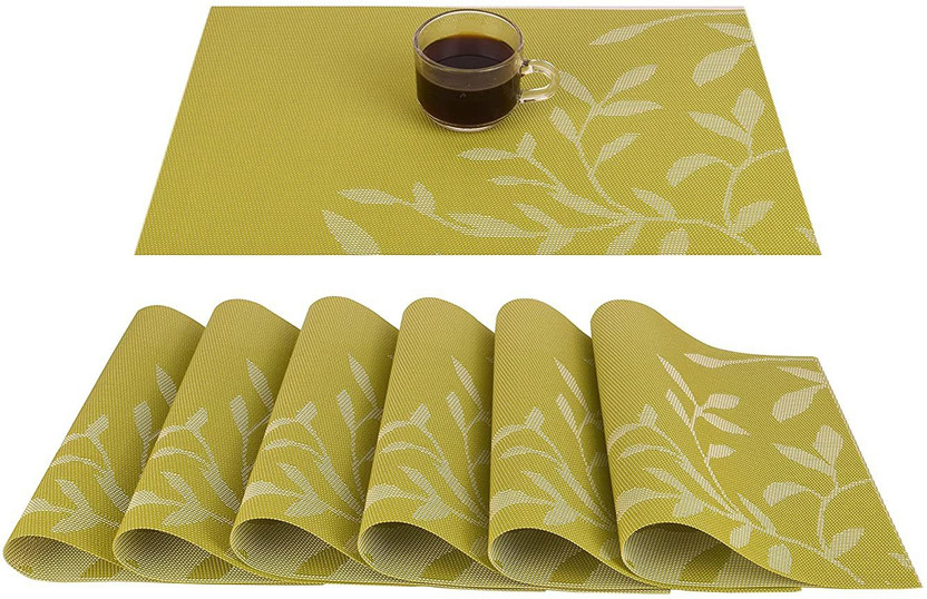 Lucacci Rectangular Pack of 6 Table Placemat(Light Green, PVC)
