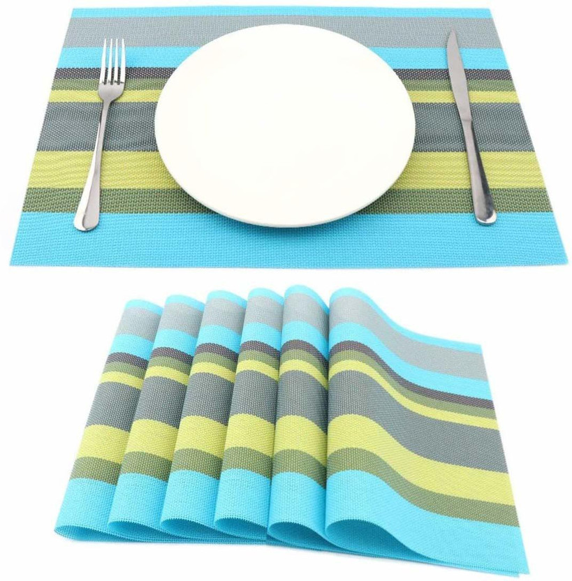 Lucacci Rectangular Pack of 6 Table Placemat(Blue, PVC)