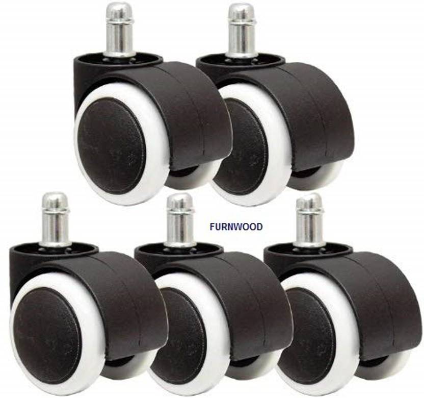 FURNWOOD Nylon Twin Castor Pin Type Revolving Chair Wheel (Black and