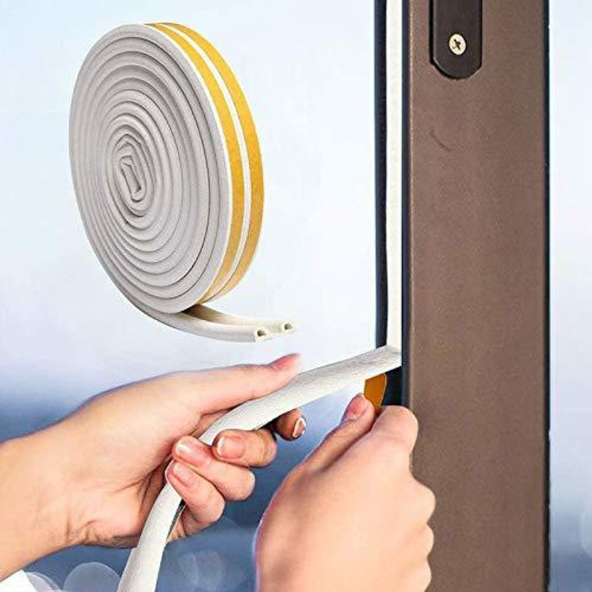 Hyderon Self-Adhesive White color 2x3=6m (19.68ft), D Shape,EPDM, Rubber Insulation, Weather Proof, dust Proof,Sound Proof, Insect Blocker, Collision Avoidance for Door/Window 300 cm Single Sided Tape(White, Yellow Pack of 1)
