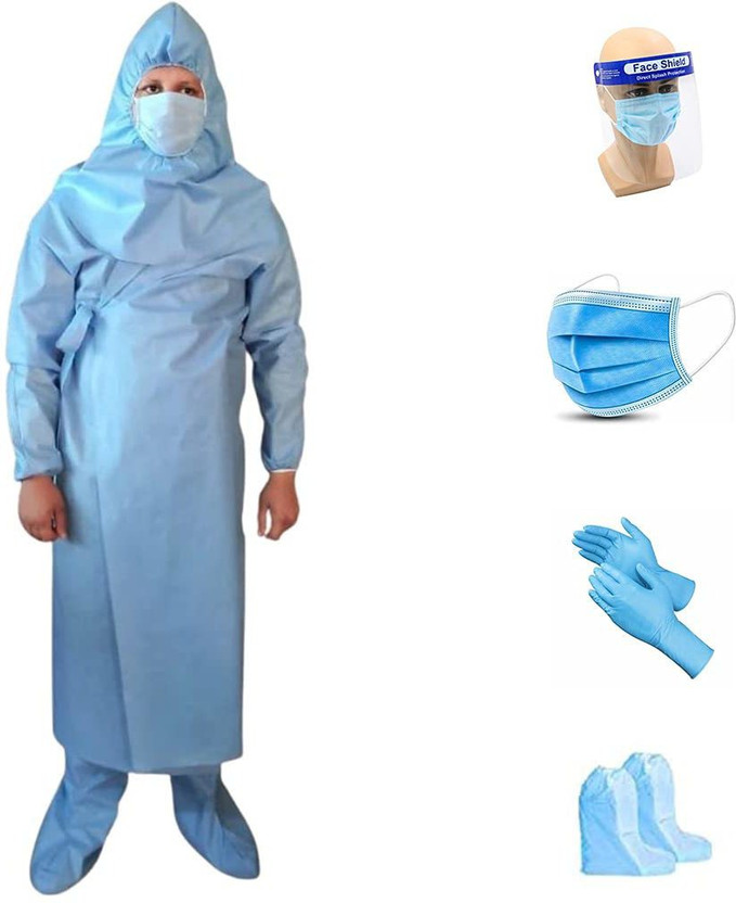 sky enterprise shop Sky -60 GSM For Travelling PPE Kit for Isolation Disposable and Reusable and Washable Surgical PPE Kit for Personal Protective Kit Blue Combo Set Pack of 1 Set PPE kit Safety Jacket(Blue)