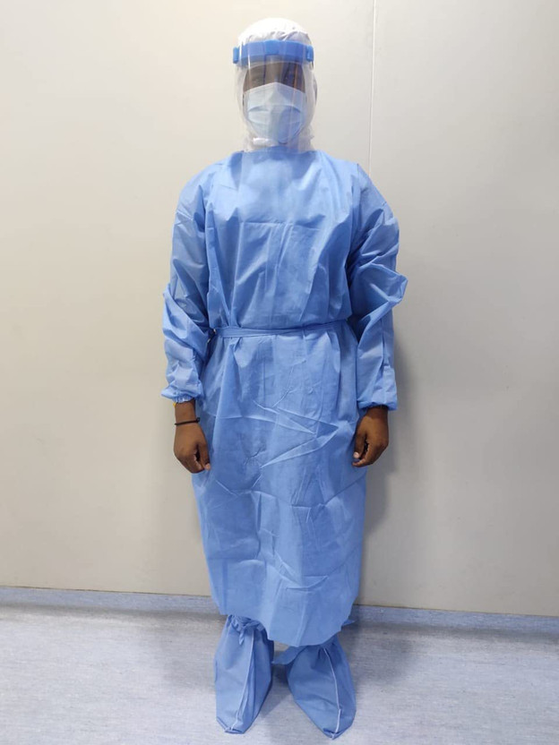 sky enterprise shop Sky- Disposable PPE Kit Coverall Gown, Hand Gloves, Face Shield, 3 PLY Face Mask, Shoe Cover and Head Cover (Blue) Set Kit Best Quality for Travelling and Personal Safety Kit Combo Set Pack of 1 Set Safety Jacket(Blue)