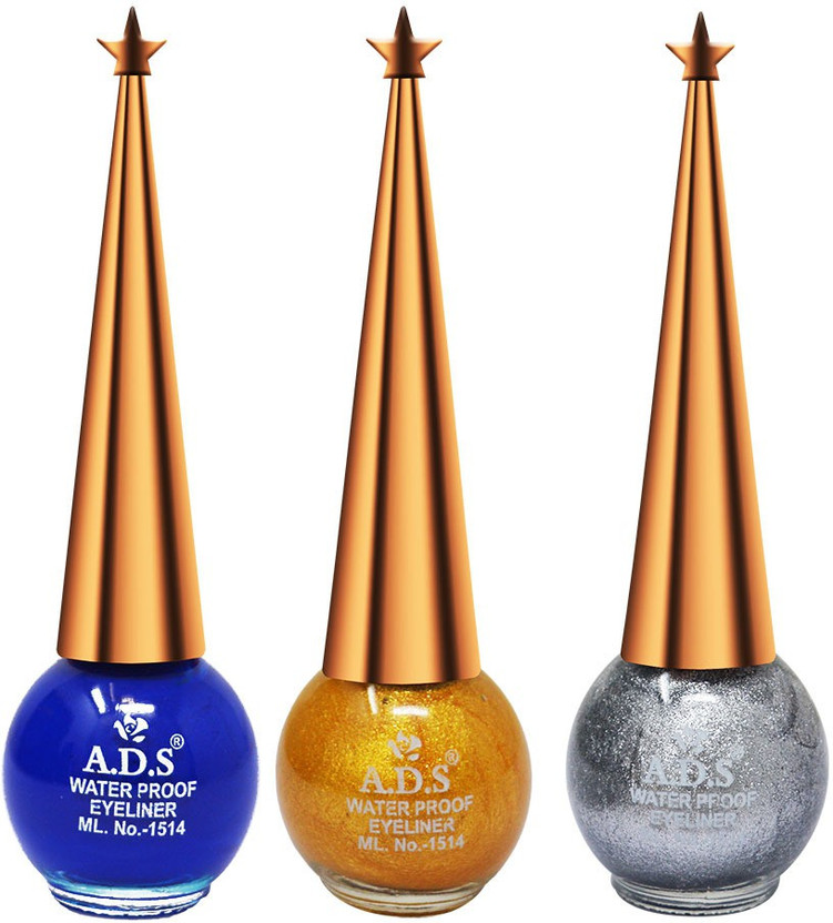 ADS Good Choice India Eyeliner, Water Resistant, Long-Lasting, Shade- (AE501) Each 10 ml(Blue 01, Golden 03, Silver 05)