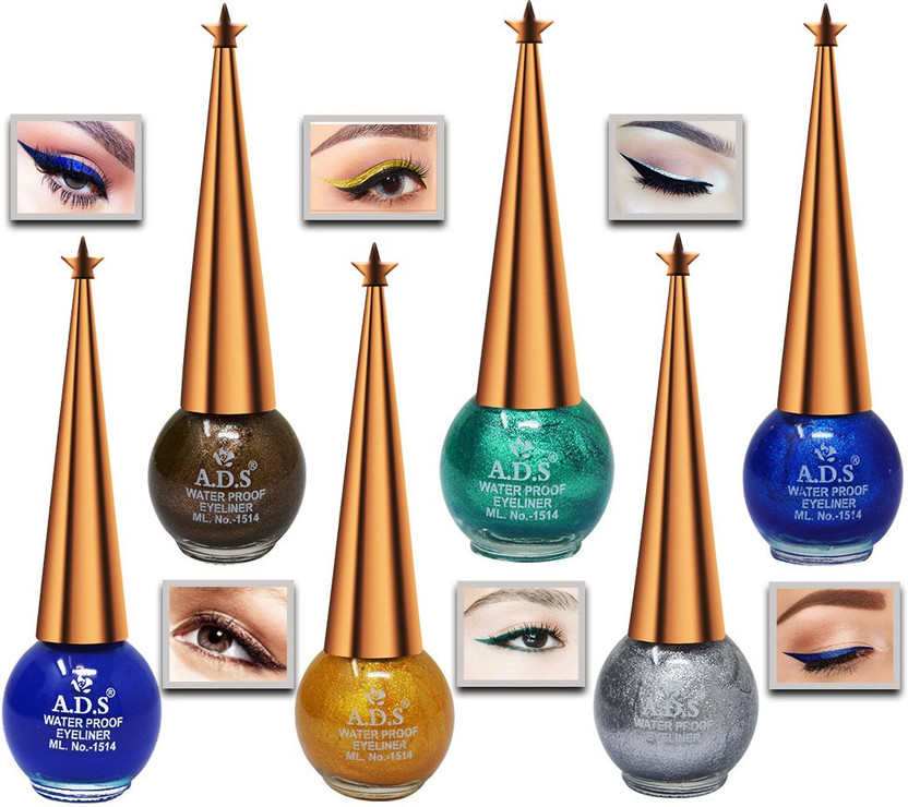ADS Good Choice India Eyeliner, Water Resistant, Long-Lasting, Shade- (AE501) Each 10 ml(Blue 01, Dark Brown 02, Golden 03, Green 04, Silver 05, Blue Shimmer 06)