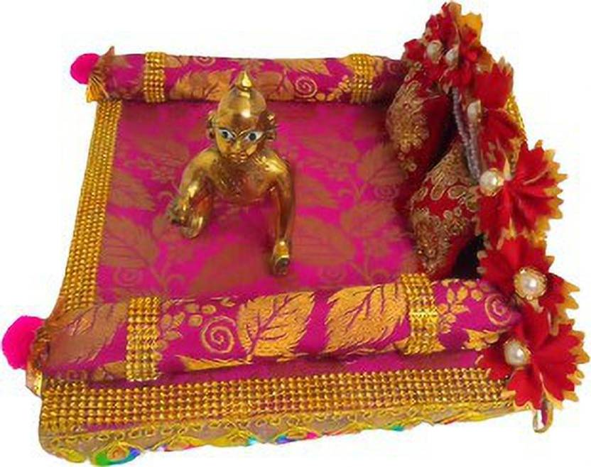 Kanha Unique Design Laddu Gopal WOODEN Singhasan Cum Bed Decorate With