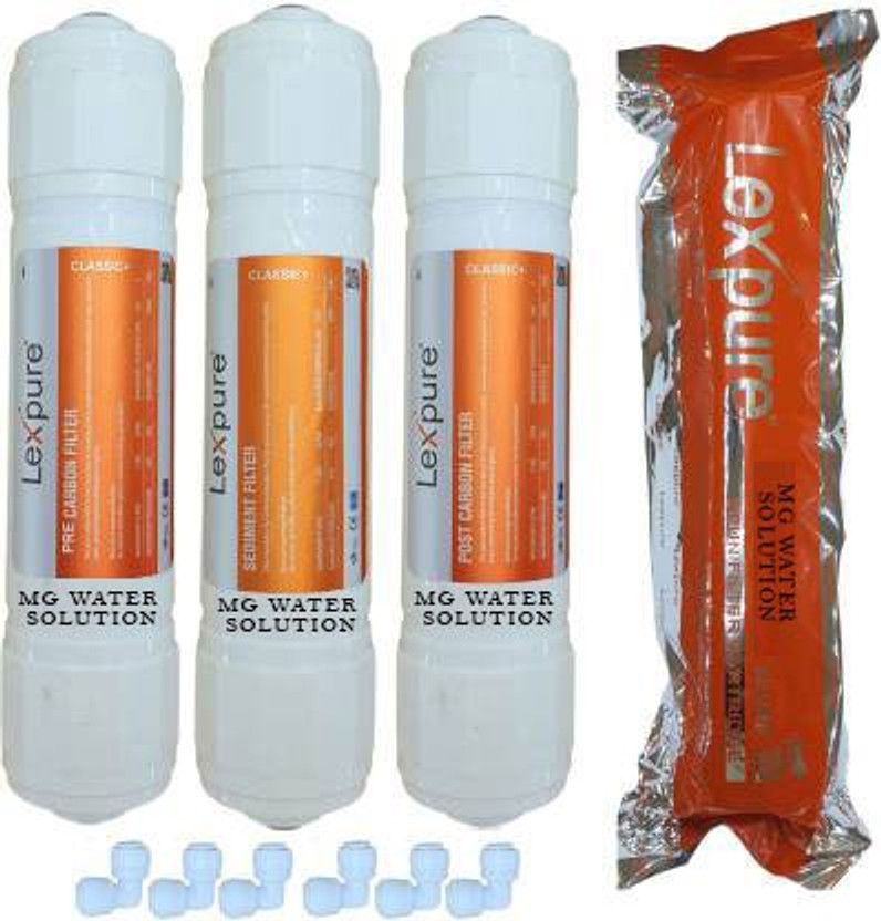 MG WATER SOLUTION Ro Pre Carbon FIlter + Classic Plus Sediment Filter + Classic Plus Post Filter + 1pcs Silver 10inch Spun FIlter + 6 pcs 1/4 size push connector Solid Filter Cartridge(0.5, Pack of 5)
