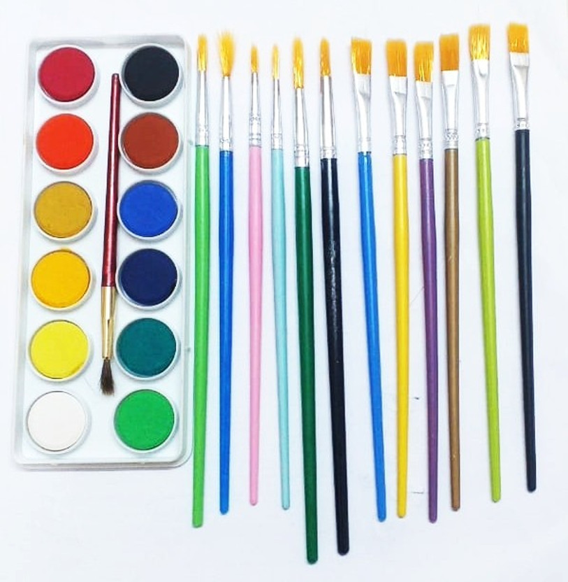 CRAZYGOL 12 Painting Brush ( 6 Round + 6 Flat )Tempra Colors/Paints/Water Colours for Painting/Kids(Set of 12, Multicolor)