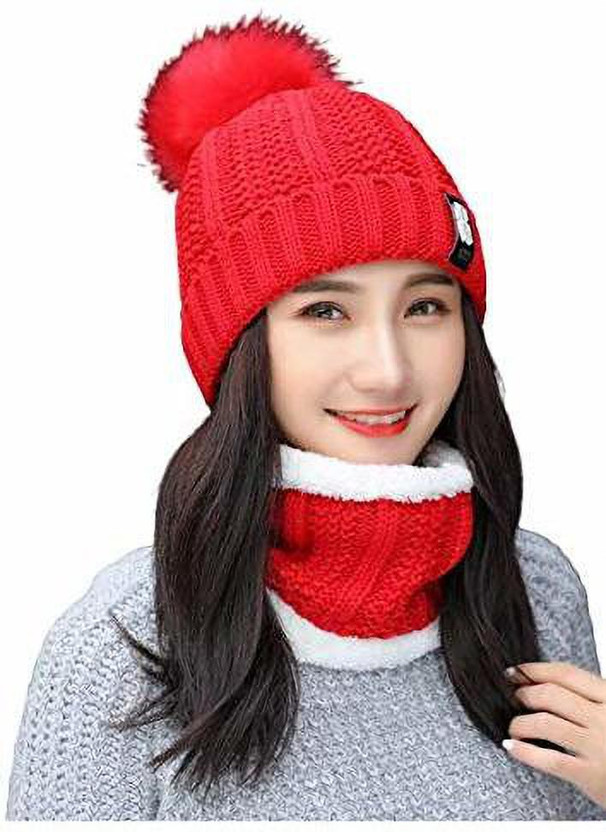 Woolen Beanie Cap with Scarf 