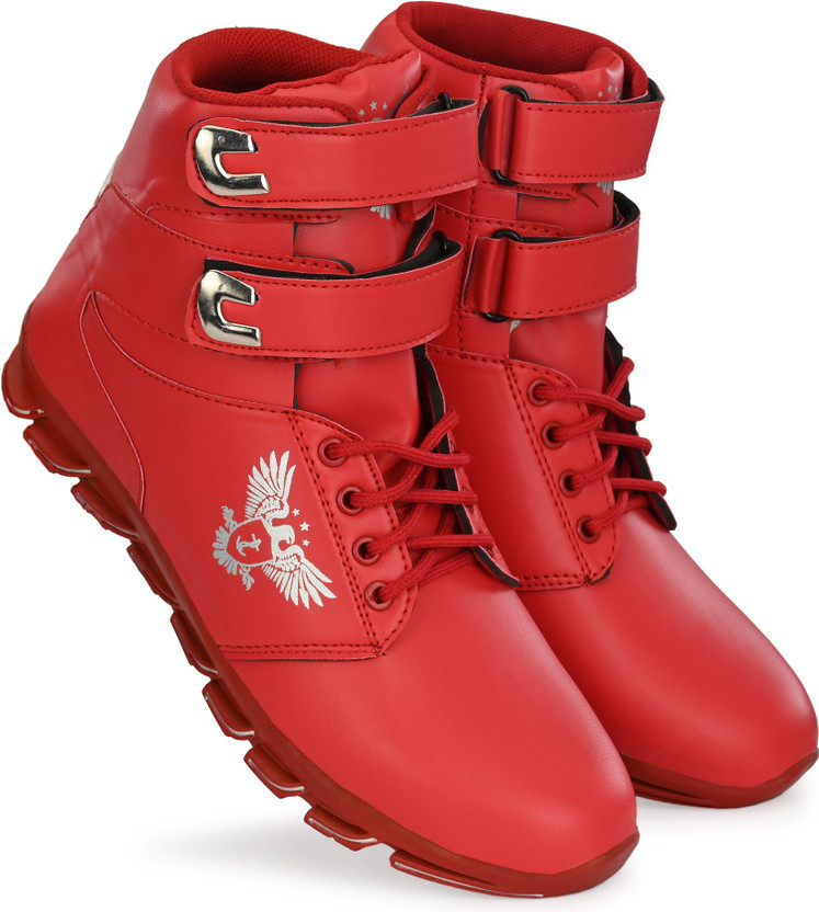 Red sneaker boots clearance
