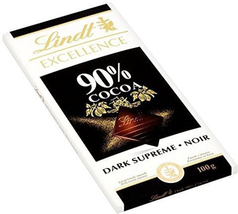 LINDT Excellence 90% Cocoa Dark Supreme Noir Chocolate Bar 100 Grams Bars(100 g)