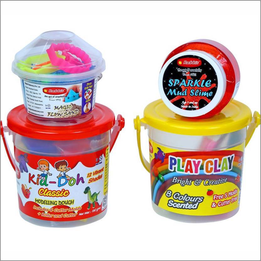 Rabbit DOH Bucket Classic + Play Clay 8 Color Bucket + Metallic Slime