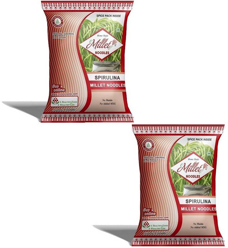 eMillet Spirulina Noodles with Masala pack of 190g x 2 nos Hakka
