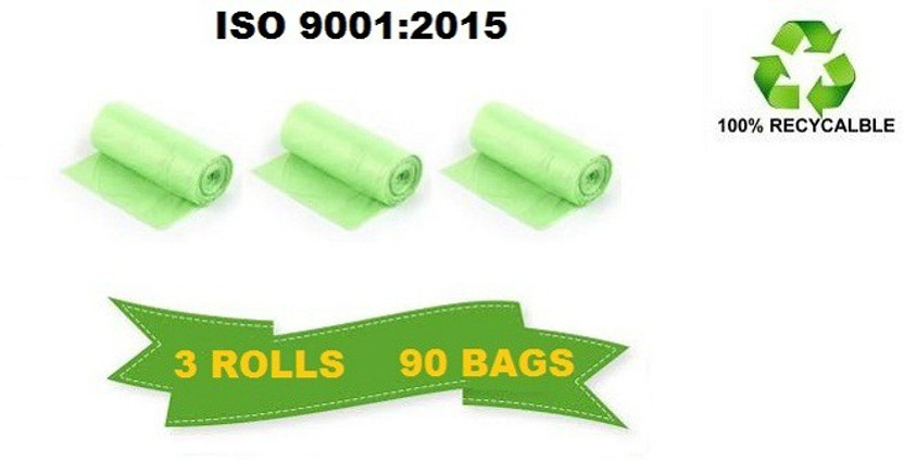 BRUZZLINE pack of 3 Green Medium Disposable Garbage Trash Waste Bags Medium 13 L Garbage Bag  Pack Of 90(90Bag )