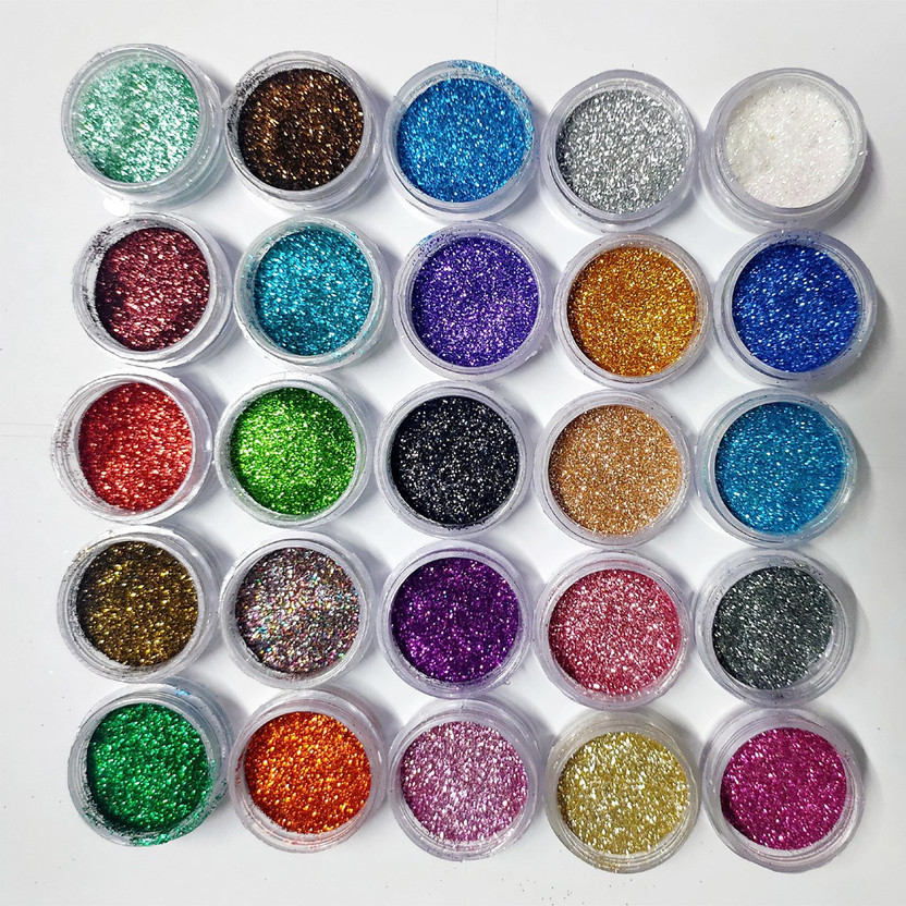 VOZWA 25 Color Nail Art Decoration Nail Glitter Powder(Golden + Silver + Blue + Green + Red + White + Pink + Orange + Multicolor)