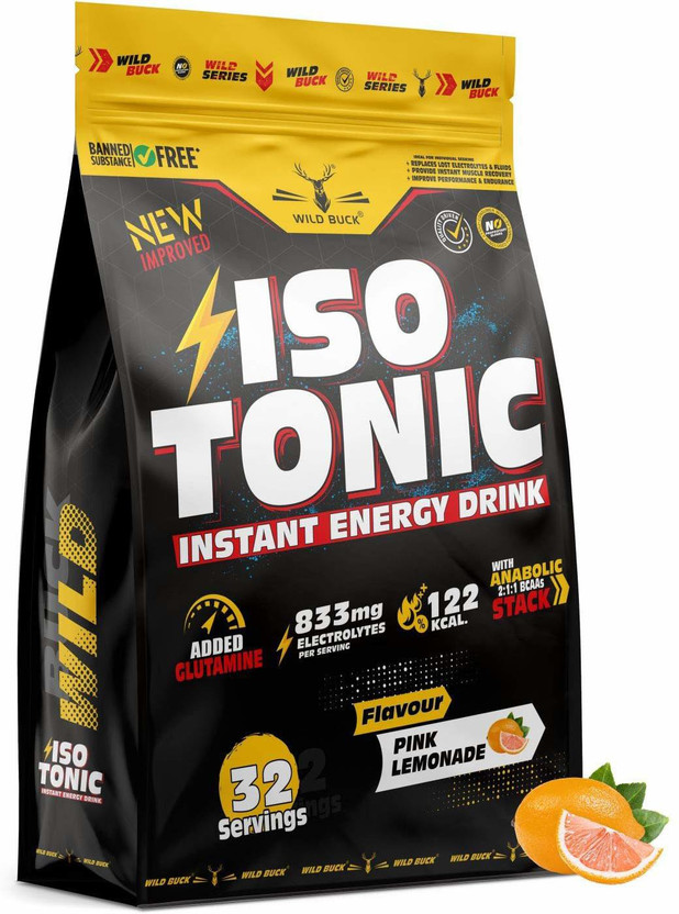 WILD BUCK Isotonic Instant Energy Drink with Glutamine, Electrolytes, BCAA For Fast Recovery Energy Drink(1 kg, Pink Lemonade Flavored)