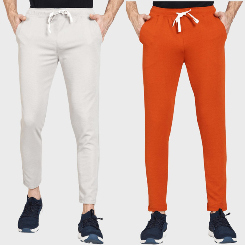 ZNP Solid Men White, Orange Track Pants 