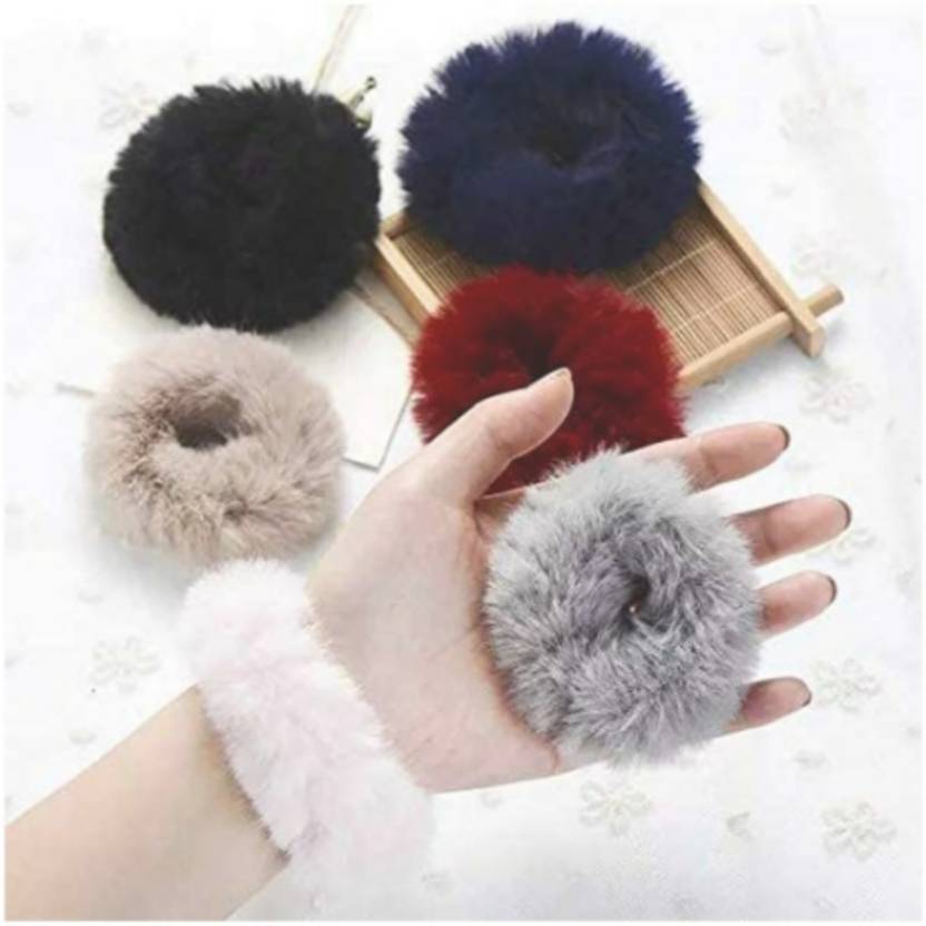Local Charm Soft Fluffy Fur Elastic Multicolor Hair Rubber Bands for