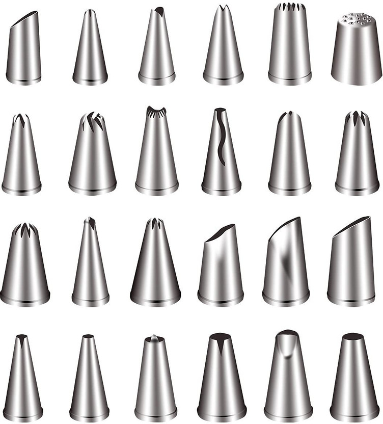 H&M Store Stainless Steel 24Pc Russian Nozzle Piping Set for Cake Decorating and Icing, Easy to Use Icing Nozzles Cake, Cupcake Cookies Birthday Party Decorating Supplies Kit Russian Piping Tips Set with Storage Case (pack of 24) Stainless Steel Round Icing Nozzle(Steel Pack of 24)