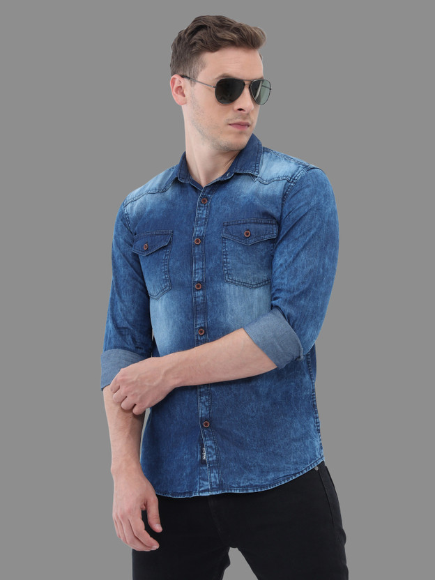 Carbonn Cloth Men Washed Casual Blue Shirt